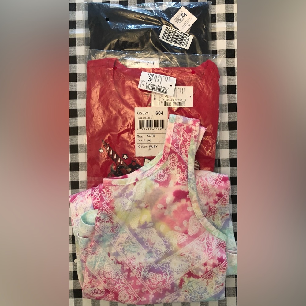 3! Brand new, Never worn with tags. Children’s Place Girl Xl. 2 Tshirts 1 Romper